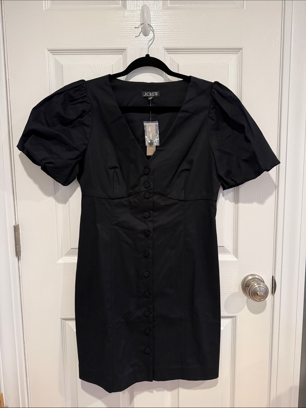 J. Crew Black Puff-Sleeve Button-Front Mini Dress